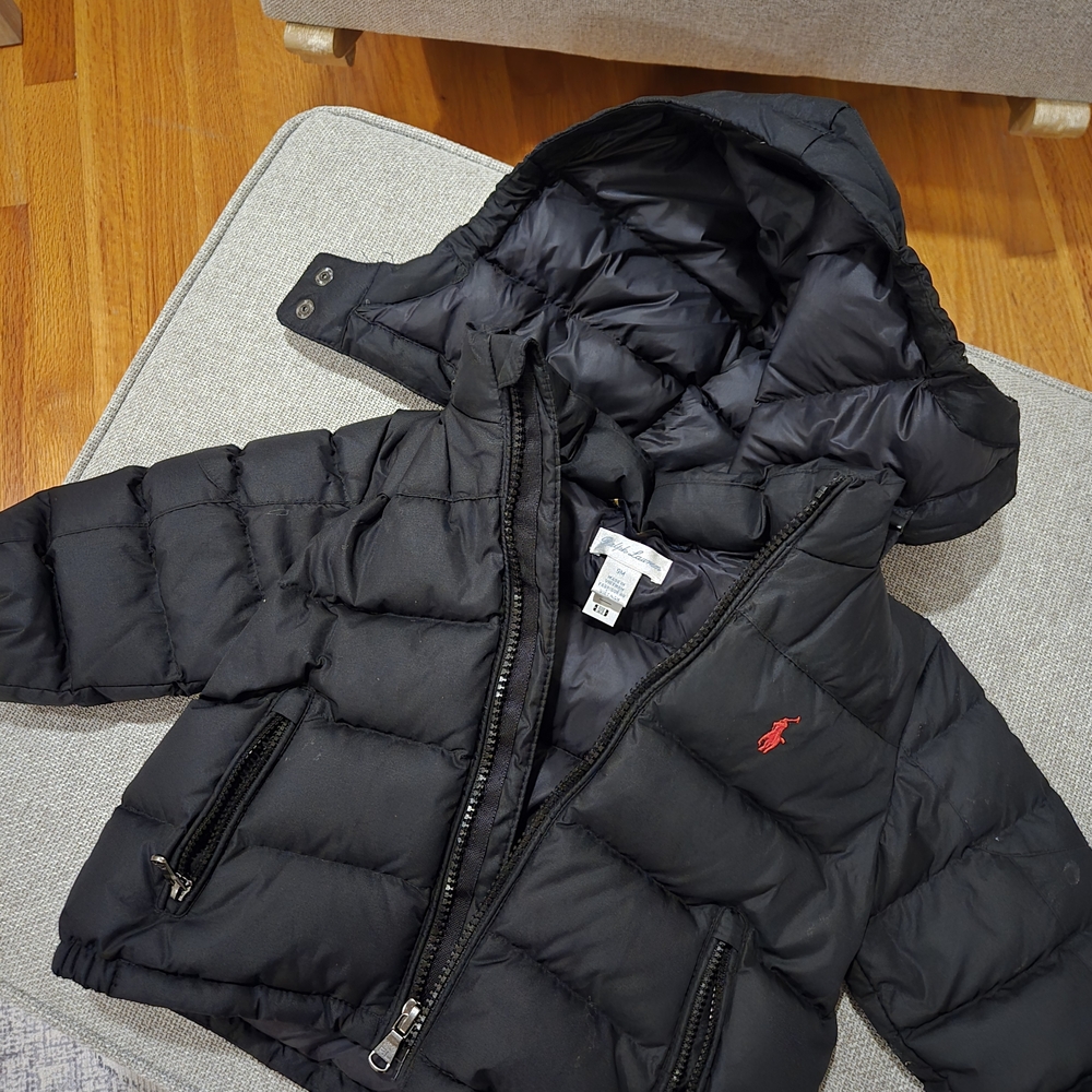 Ralph Lauren Black Kids Puffer Jacket with Red Logo